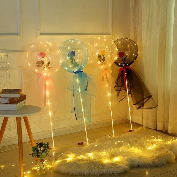 

party decoration 100pcs led luminous balloon rose bouquet transparent bubble flashing light bobo ball valentines day gift birthday