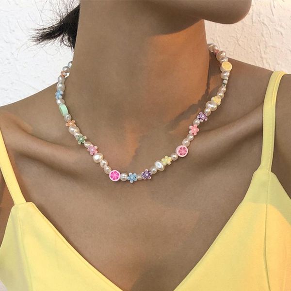 

chokers diezi ethnic sweet baroque imitation pearl beads necklace bohemian fashion flower choker chain necklaces girls women jewelry, Golden;silver