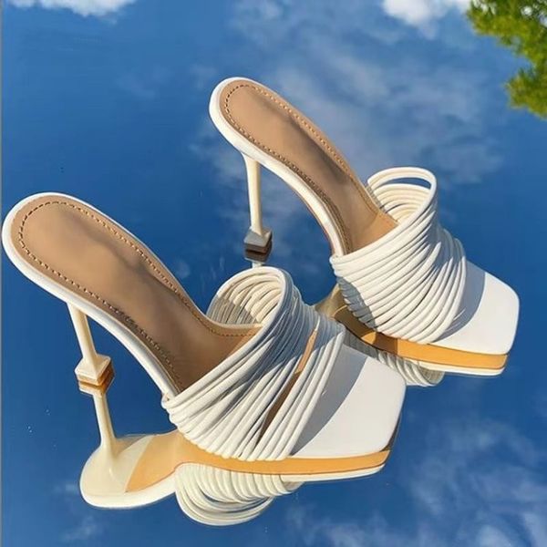 

Women's outdoor sexy slippers high-heeled shoes with thin belt combination Summer solid high heel sandals 35-42, White