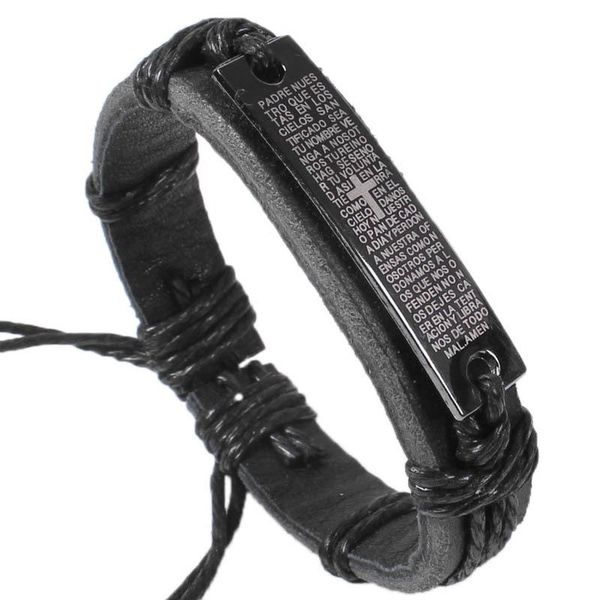 Braccialetti con ciondoli Croce di Gesù Scrittura Bracciale con lacci Religioso fatto a mano in pelle laser per unisex