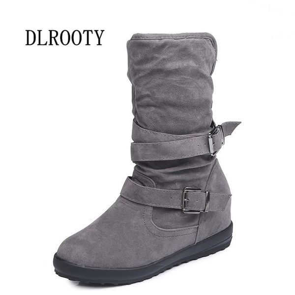 

boots women snow ankle 2021 winter warm short plush female casual shoes woman flat fashion buckle platform round toe plus size, Black