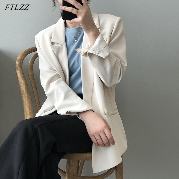 

women's suits & blazers ftlzz spring arrival lady office simplicity solid blazer women vintage double breasted suit high street loose r, White;black