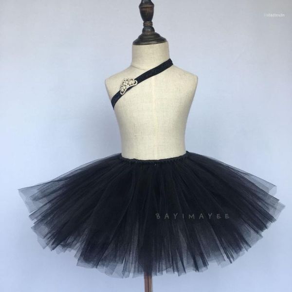 Röcke Baby Mädchen Schwarz Tutu Kinder Handgemachte Flauschigen Tüll Rock Ballett Pettiskirt Mit Krone Stirnband Set Sommer Party Tutus11