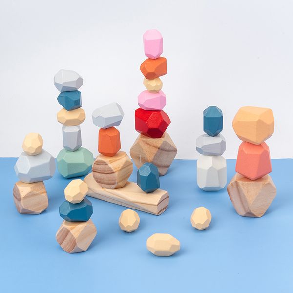 

Childrens Wooden Colored Stone Jenga Building Block Educational Toy Creative Puzzle Stacking Game Rainbow Wooden Toy Gift YJN