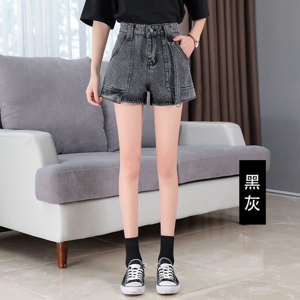 

women's shorts 2021 new summer high waist casual denim trendy big pocket wide leg slim a-line pants jeans, White;black