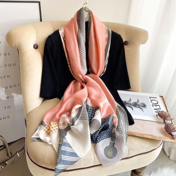 

scarves luxury women houndstooth silk scarf carriage decoration women's stole travel sun shawl clothing accessories neckerchief, Blue;gray