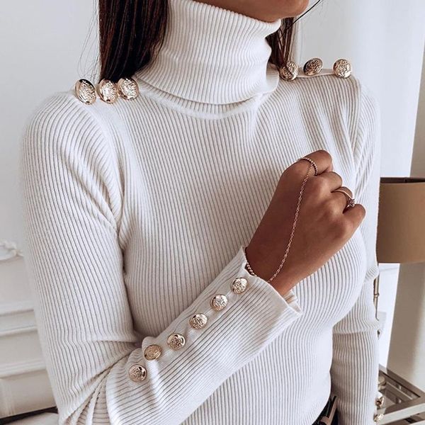 

women's sweaters fall clothes for women sweater turtelneck long sleeve jumper 2021 pullovers button solid casual knitted ribbed, White;black