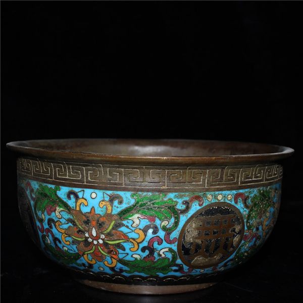 

china old beijing old goods seiko copper tire cloisonne large pattern bowl, Brown