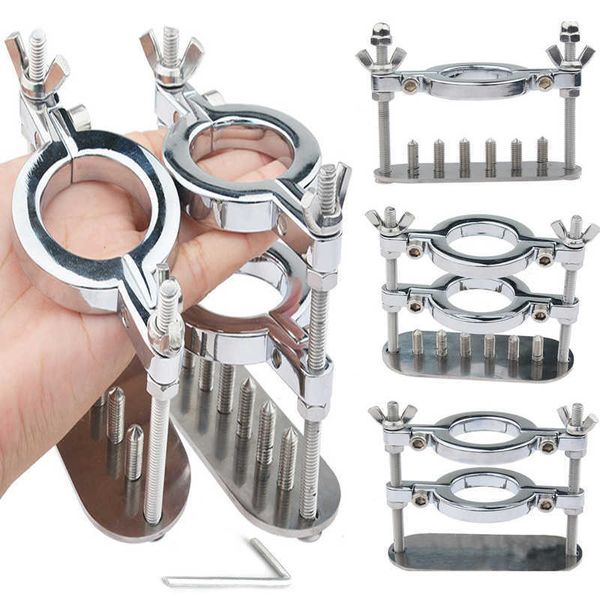 Metall Spike Penis Ring Clamp Männliche Keuschheit Trainingsgerät Stahl Cock Ring Ball Crusher Bahre Schloss Hodensack Sex Spielzeug für Männer Y201118