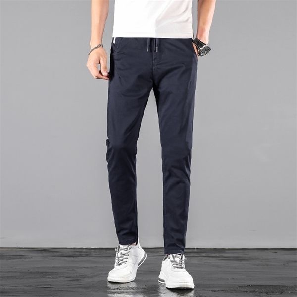 

men's pants sweatpants leg trim straight micro elastic mid waist casual long pants trendy fashion simple, Black