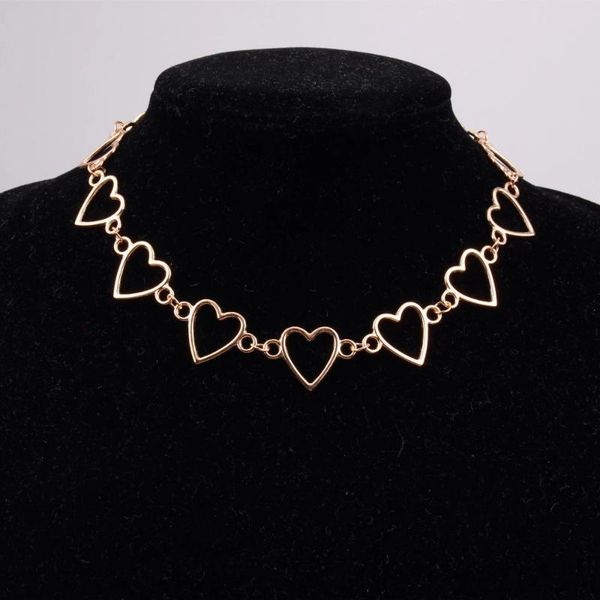 

chains independent gothic metal hollow connecting heart neck chain collar necklace women's egirl cosplay aesthetic jewelry, Silver