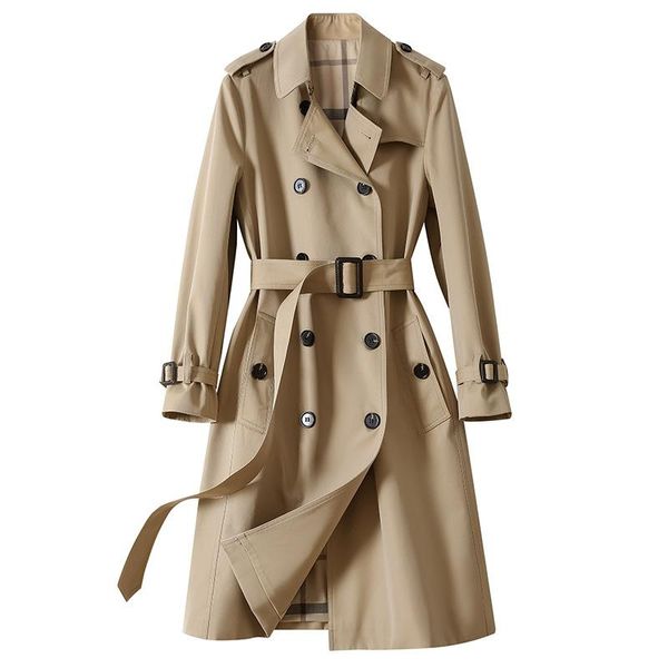 Klasik Khali Diz Lengtth Premium Coat Kadın Sonbahar Kış Tasarımcısı Lüks Kadın Giyim Vintage
