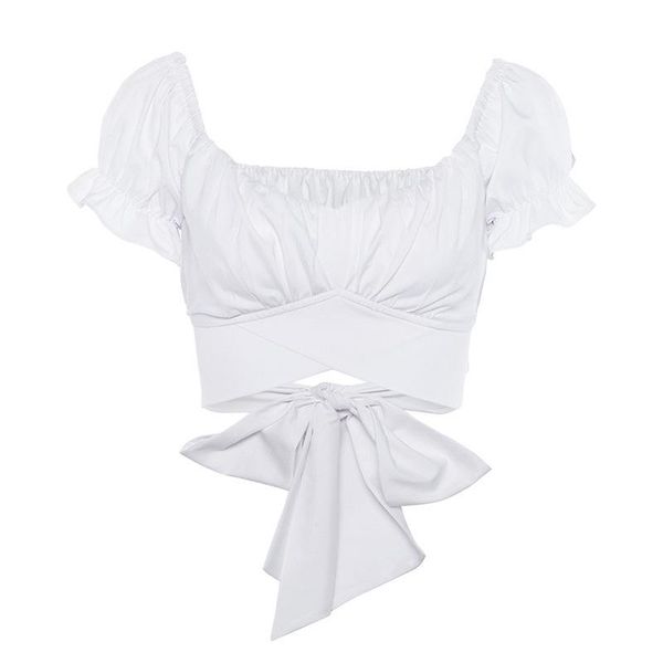 

women's t-shirt summer back strap hollow square neck short sleeve women, White