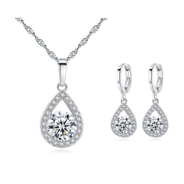 

earrings & necklace water droplet zircon suit necklaces, Silver