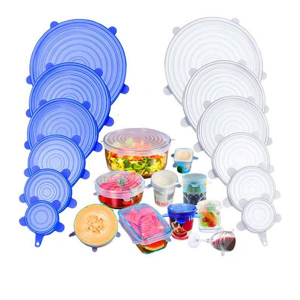 

kitchen storage & organization 6pcs reusable silicon stretch lids universal lid silicone food wrap bowl pot cover pan cooking accessories