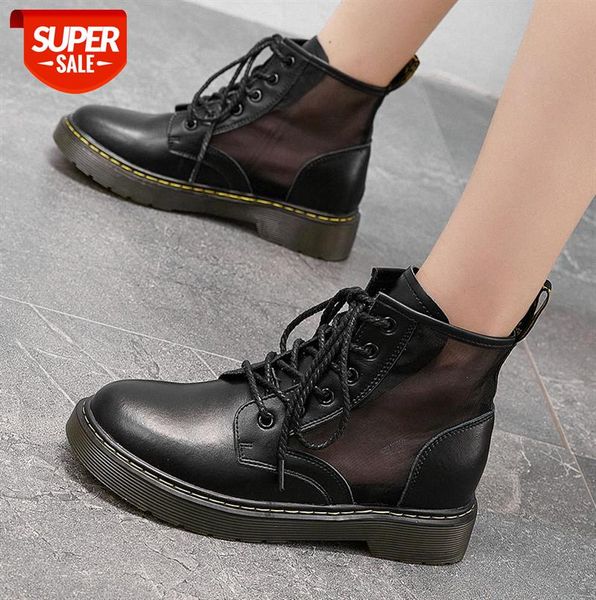

leather martin boots women british style all-match casual breathable short retro mid-tube women's shoes #3h80, Black