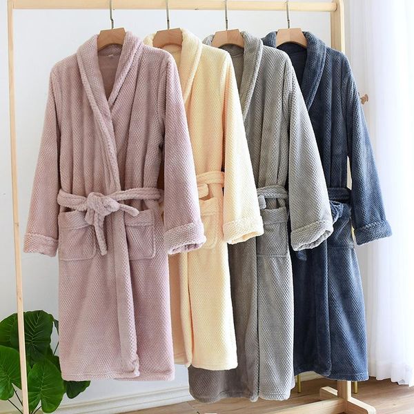 

women's sleepwear japanese autumn/winter couple nightgown flannel thickened bathrobe for men and women plus size long warm home service, Black;red