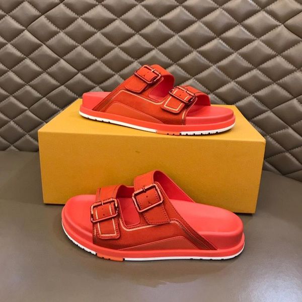 

summer men women trainer mule slippers metallic orange suede calf leather sandals rubber outsole outdoor cool casual luxury flat flip flops, Black