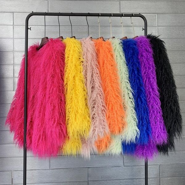 

women's wool & blends fur imitation coat korean pure color beach middle and long style lamb, Black