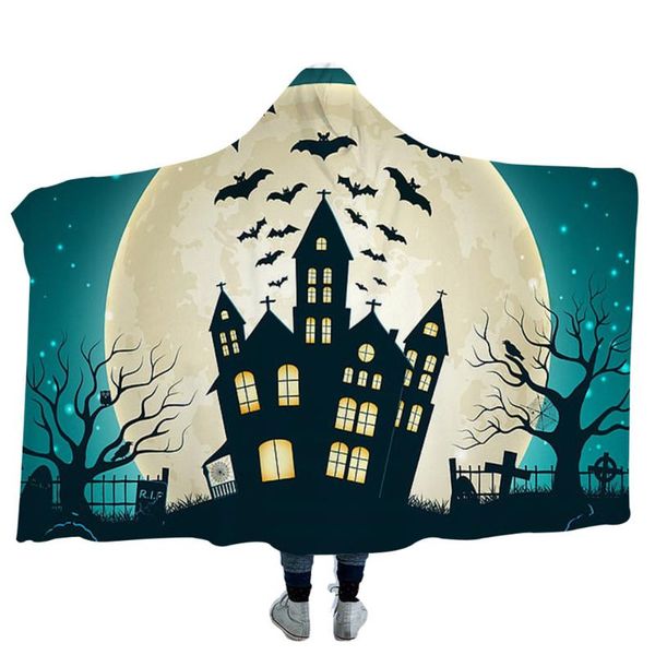 

blankets halloween hooded blanket night series haunted house pumpkin print wearable for adults kids