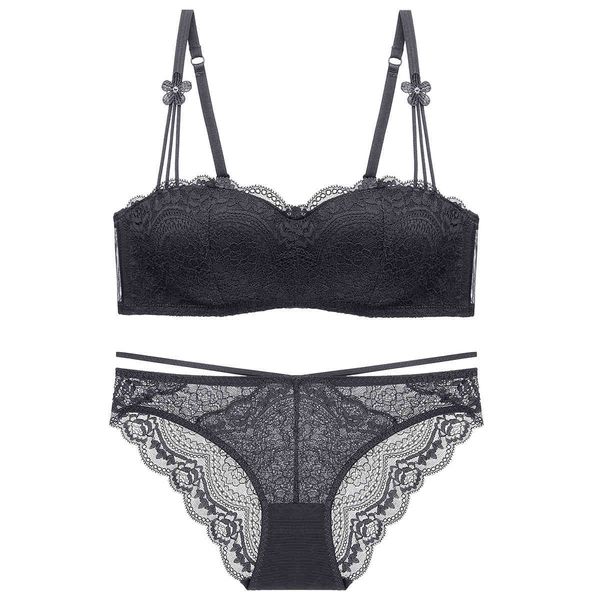 

bra set 1842 rimless lace one piece cup women's underwear suit, Red;black