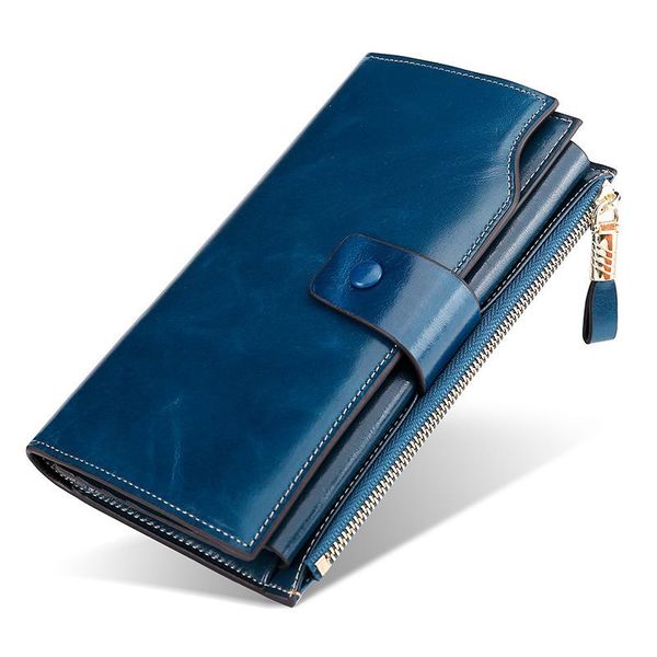 

wallets large capacity oil-wax genuine leather wallet women vintage multifunctional cowhide anti-theft type unisex, Red;black