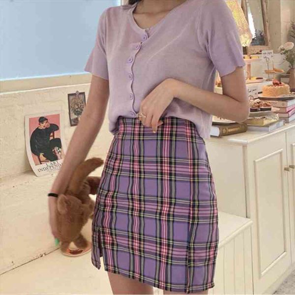 

women skirt korean student chic short skirts mini skirts female clothes vintage bag jeans clothing colored plaid top, Black