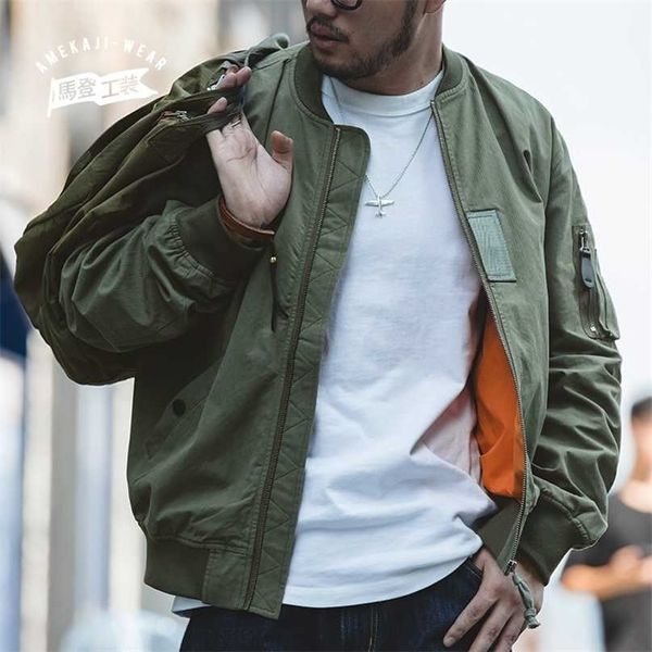 Maden Casual MA-1 Giacche da uomo Verde Bomber da volo militare Cappotto da serbatoio Solid Cappotti vintage Monociclo Colletto da giacca Abbigliamento uomo 211110