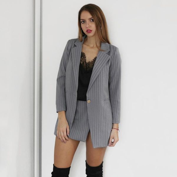 

women's suits & blazers fashion women skirt one button notched striped blazer jackets and slim mini skirts two pieces ol sets female ou, White;black