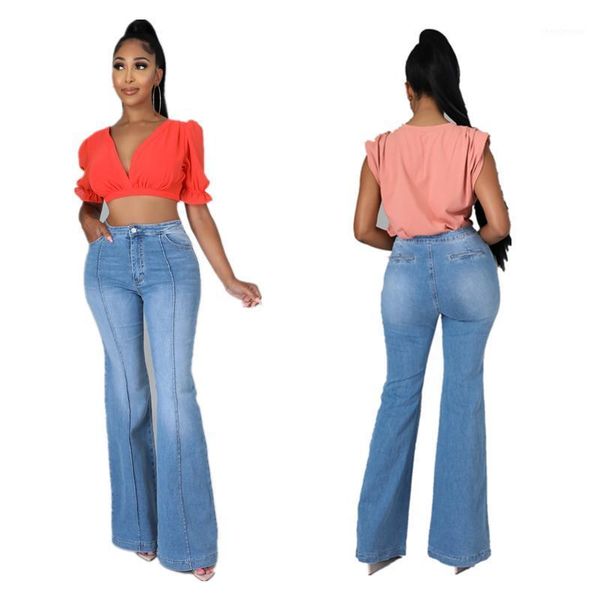 

women's jeans fall 2021 fashion stretch flared pants folding women vintage streetwear high waisted flare, Blue