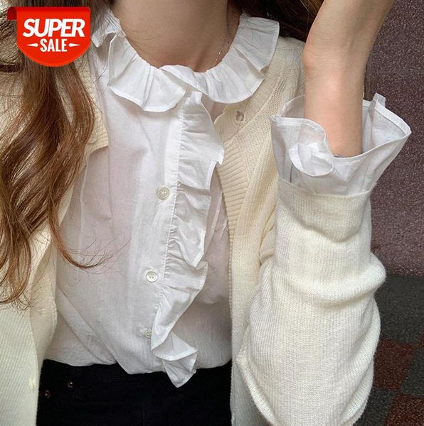 

tg ruffled doll collar shirt women korean style western flared sleeve thin 13180 #ll6i, Black;gray