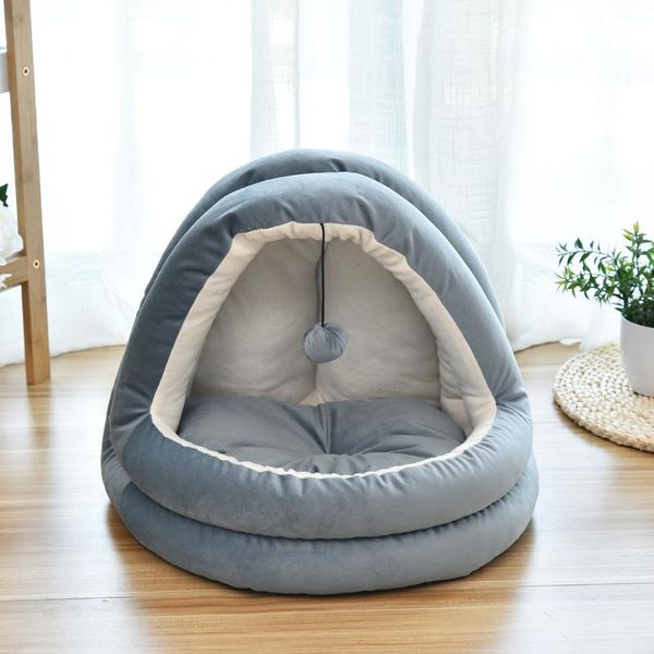 

soft pet cat bed house with hairball basket cozy kitten lounger cushion removable kennel nest sleeping supplies beds & furniture