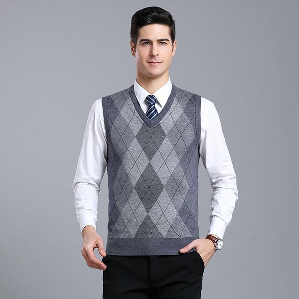 

men's vests macrosea business casual knitwear sweater argyle pattern sleeveless wool pullover cashmere blend relax fit vest 1810, Black;white