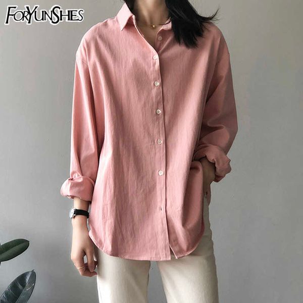 

foryunshes blouse women pink korean fashion spring autumn loose oversized blue shirt harajuku vintage clothes 210709, White