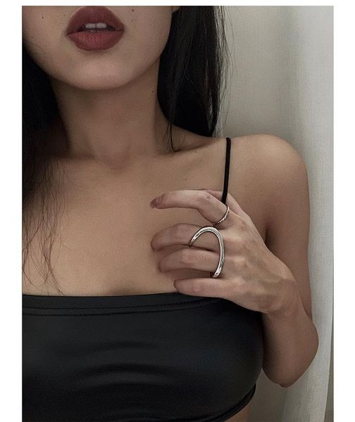 

wedding rings silver color fashion two-finger irregular geometric ring open wave shape for women party wavy surf jewelry gift wholesale, Slivery;golden