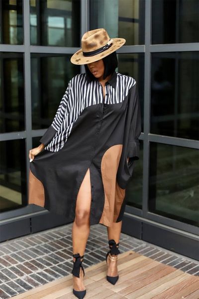 

casual dresses 2021 women fashion street temperament commuting comfort print color matching loose lined dress, Black;gray