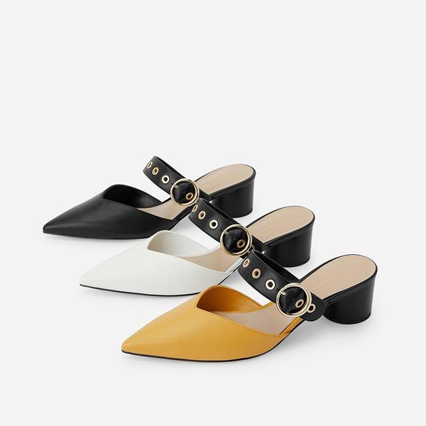 

sandals 2021 summer korean version small high heel round women's belt buckle pointed back hollow shoes, Black