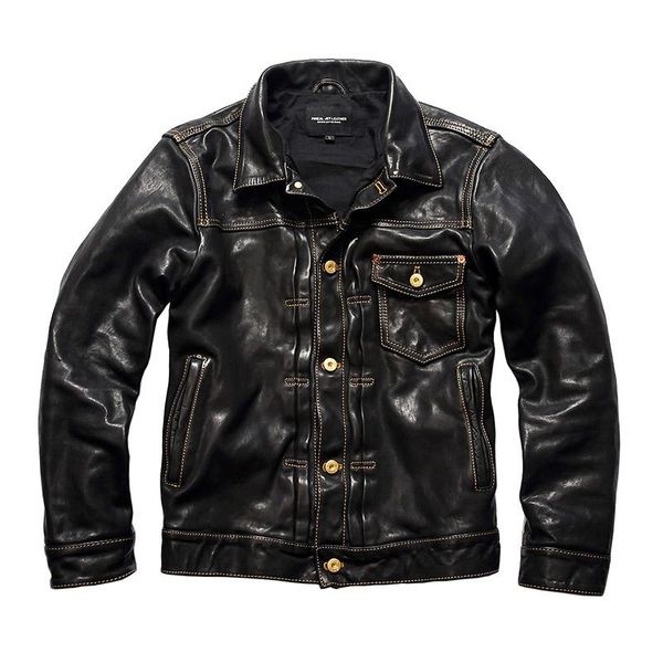

men's jackets description p506 read asian size super genuine horse leather jacket slim classic horsehide stylish, Black;brown