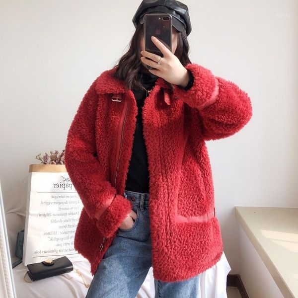 

women's fur & faux autumn winter women fashion sheep coat female casual solid loose korean warm thick short jacket outerwear1 ndss, Black