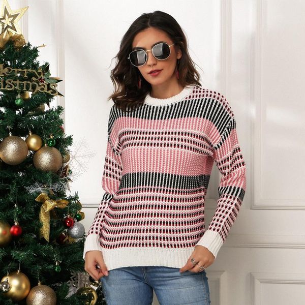 

women's sweaters pullovers women soft autumn o-neck chic daily womens pullover sweet student striped harajuku knitted loose outwear, White;black
