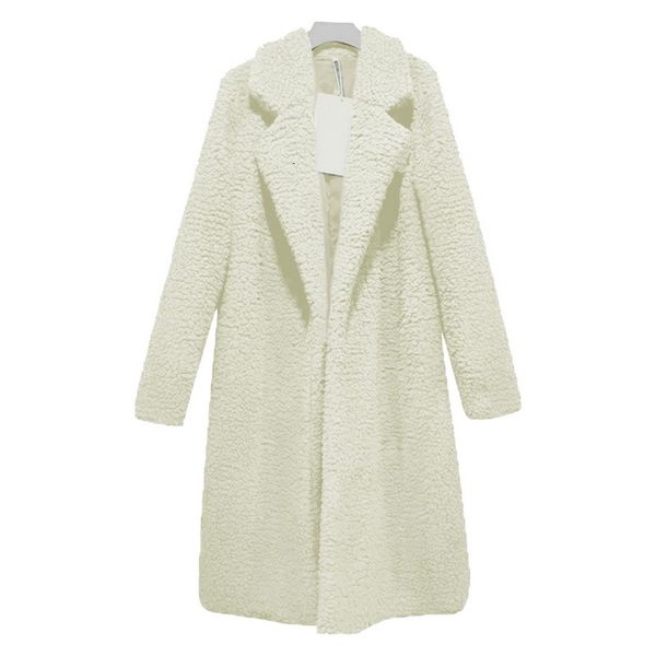 

vertvie winter faux fur women long lamb casual coat female turn down collar blends overcoat elegant teddy plus size coats, Black
