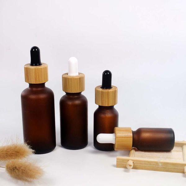 

storage bottles & jars 30pcs brown frosted glass dropper bottle cosmetic packaging container with natural bamboo lid 5ml 10ml 15ml 20ml 30ml