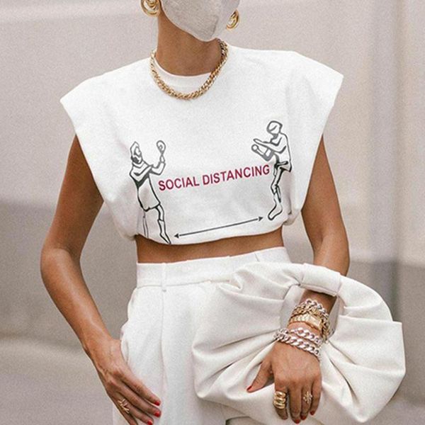 

women's t-shirt casual women round neck letter sleeveless t shirt ladies summer korean fashion streetwear loose tshirt female, White