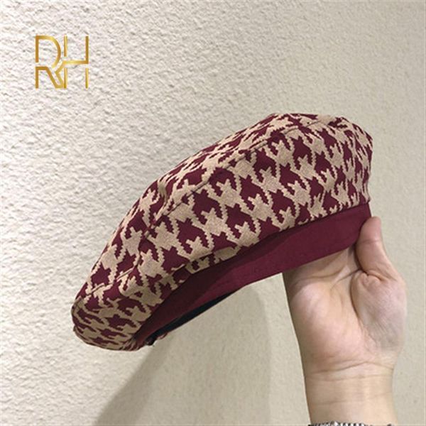 

berets 2021 fashion beret hats houndstooth french for women tweed winter flat painter hat boinas de invierno para mujer, Blue;gray