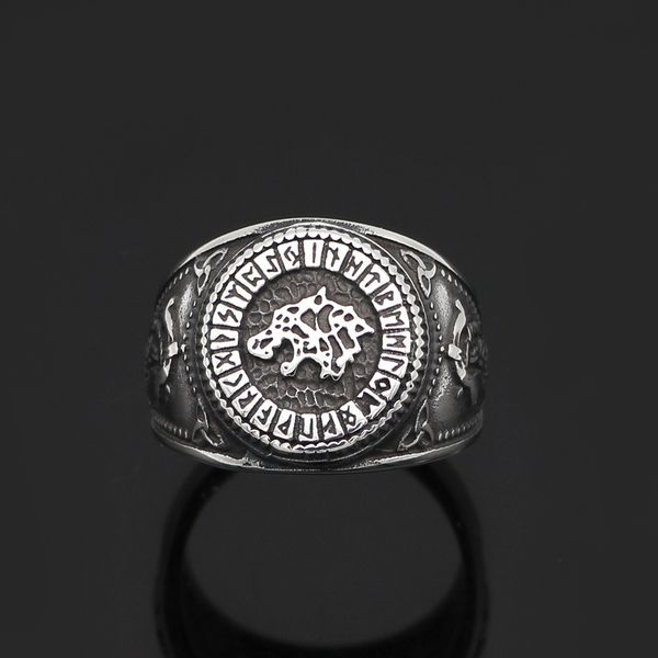 

viking luna rune celtic wolf titanium steel ring, Silver