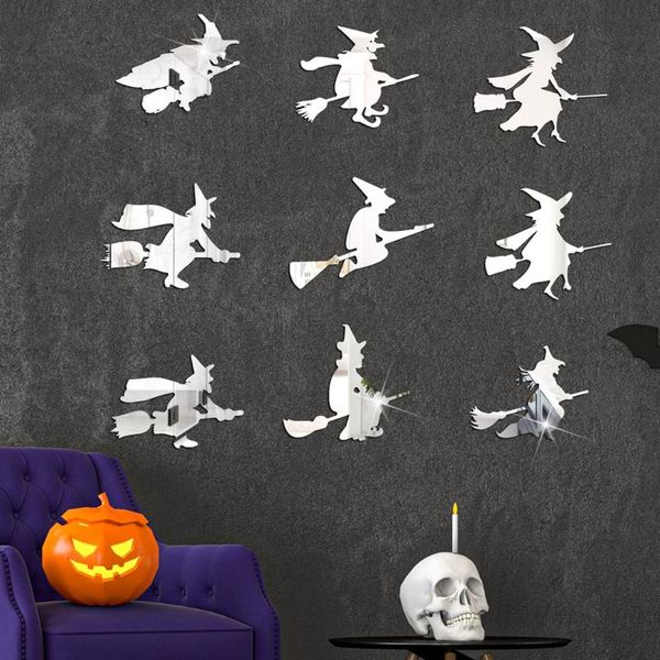 Adesivi per finestre Halloween Strega Acrilico Specchio Bastone Tridimensionale Autoadesiva Vacanza Parete Zucca Fantasma Ciondolo Regali spaventosi