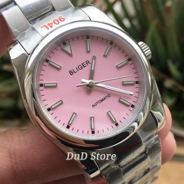 Orologi da polso 36mm Blu Verde Quadrante rosa NH35A PT5000 MIYOTA 8215 Orologio automatico da uomo Cristallo di zaffiro Bracciale Oyster luminoso