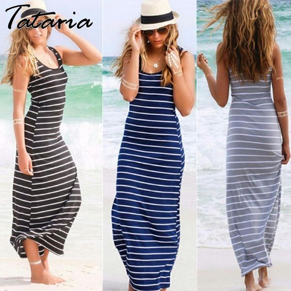 

spring summer woman tank dress casual loose camisole elastic female home beach es women striped long sleeveless 210514, Black;gray