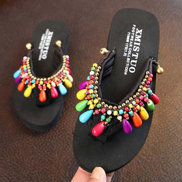 

shoes children summer sandals beading parent-child casual slippers non-slip beach for child flip flops sh253 210712, Black;grey