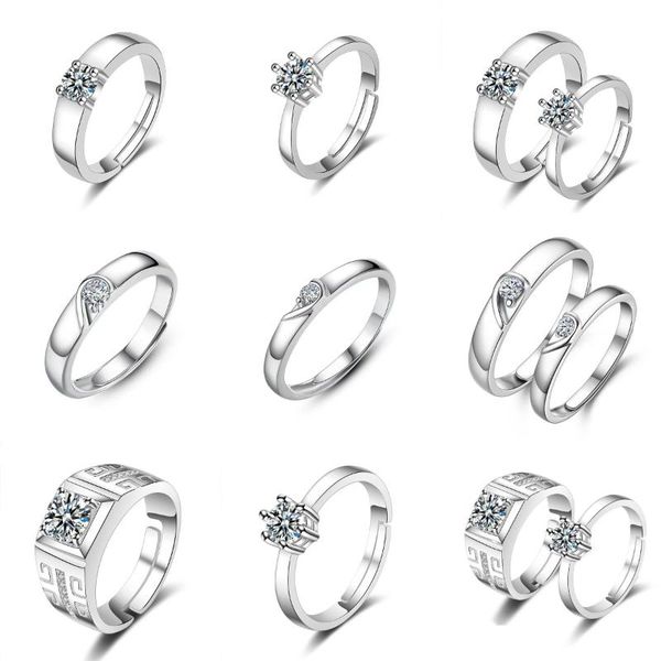 

wedding rings 2021 fashion luxury ladies crystal engagement ring set silver cubic zirconia jewelry men's valentine's day gift, Slivery;golden